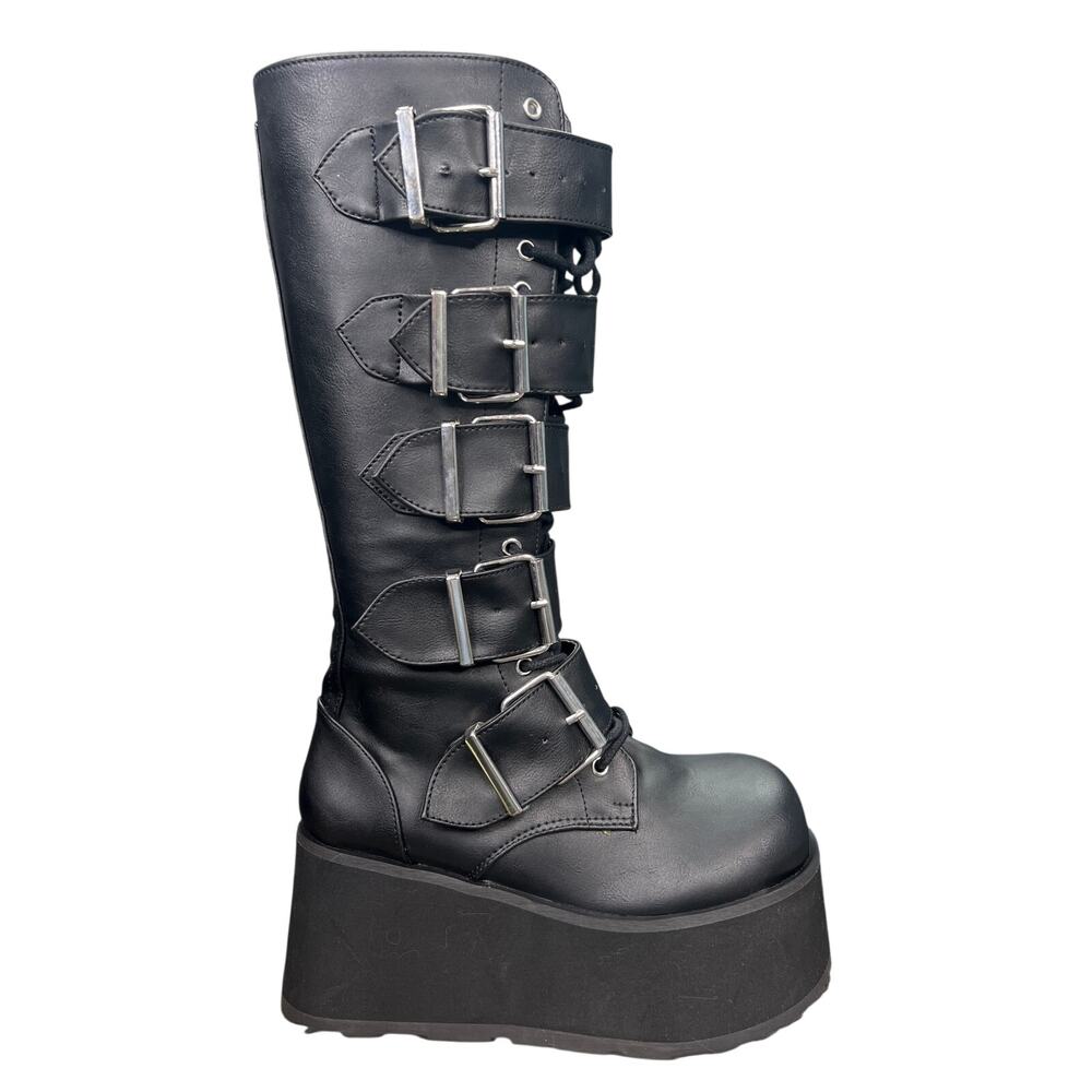 Demonia Unisex Trashville 518 Black Buckle Platform Boot Size M 5 W 7